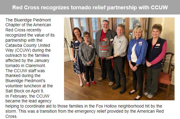 Red Cross recognizes Catawba County United Way for partnership in tornado relief